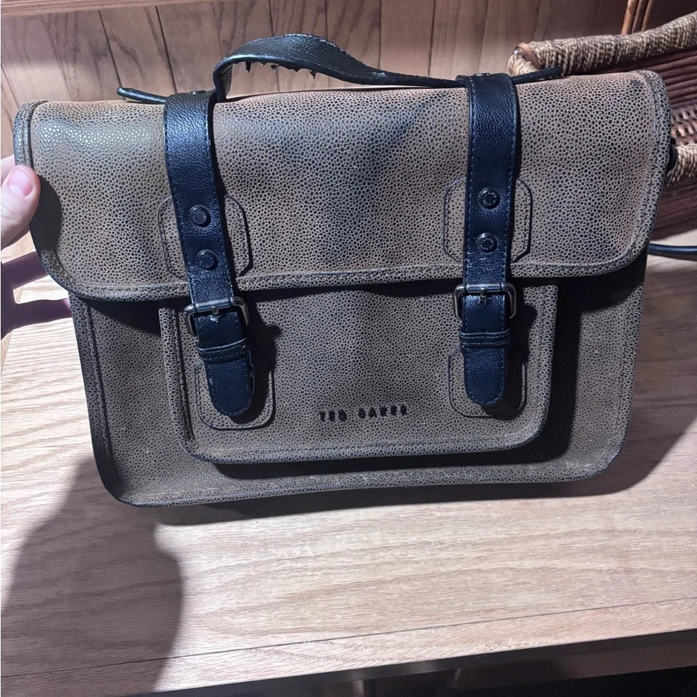 Ted Baker Tan and Black Leather Briefcase